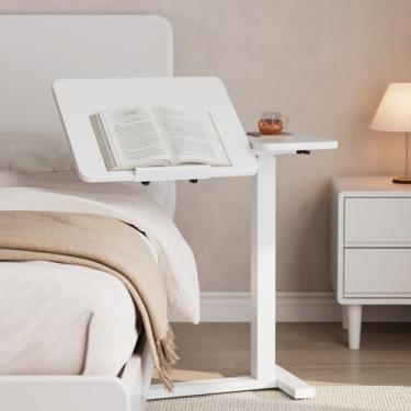 Imagem de DONGMUWUJEE Mesa de cabeceira sobreposta de madeira maciça com rodas, mesa de cama de hospital ajustável inclinada sobre a cama, suporte para laptop móvel médico, mesa com rodinhas para uso hospitalar