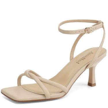 Imagem de AIUNIIND Sandálias femininas quadradas, bico aberto, salto gatinho, tiras no tornozelo, sandálias femininas confortáveis para festas, Damasco, 40