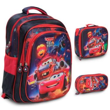 Imagem de Kit Mochila Infantil Com Lancheira Térmica Estojo Carros - Plike