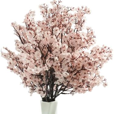 Imagem de Bairdish Ramos de flor de cerejeira rosa flores artificiais para vaso, 10 pacotes de flores de seda falsa para bebês, Gypsophila falsa para escritório, casamento, mesa interna, centro de mesa, festa