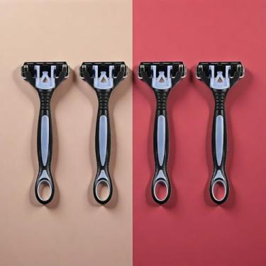 Imagem de Navalha manual de 3 lâminas para homens – Seguro para pele sensível, cabo ergonômico antiderrapante, cabeça de lâmina substituível para viagens e barbear diário