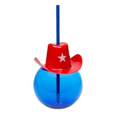 Imagem de Copos de plástico redondos reutilizáveis de 680 g com tampas e canudos de chapéu de cowboy patriótico - 6 peças