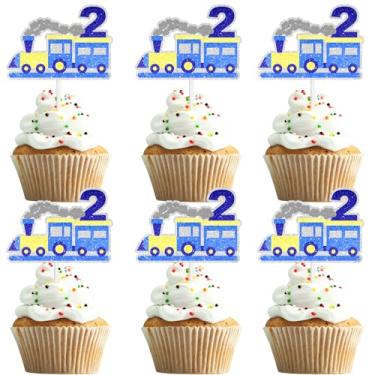 Imagem de 18 Pieces Train Chugga Cupcake Toppers Kids 2nd Birthday Happy Decorations, Boys and Girls Birthday Party, Transportation Railroad Track Party Steam Train Choo Decorations (2nd)