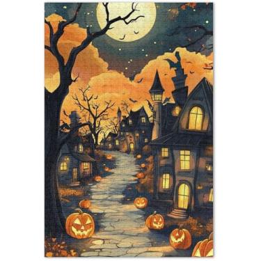 Imagem de Quebra-cabeça assustador de abóbora, cena de Halloween, 500 peças para adultos, arte, brinquedo, pintura, natureza, quebra-cabeça elefante branco, 51 x 35 cm