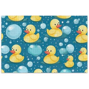 Imagem de Quebra-cabeças de patos amarelos em azul para adultos 1000 peças presentes de elefante branco engraçados para a família, pintura de arte floral