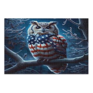 Imagem de Quebra-cabeças difíceis de coruja com bandeira americana para adultos com letras nas costas, 500 peças para adultos