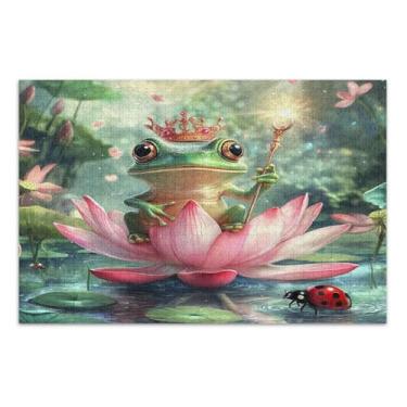 Imagem de Quebra-cabeça adulto Lotus Pond Frog Crown 1000 peças, quebra-cabeças legais com letras na parte de trás
