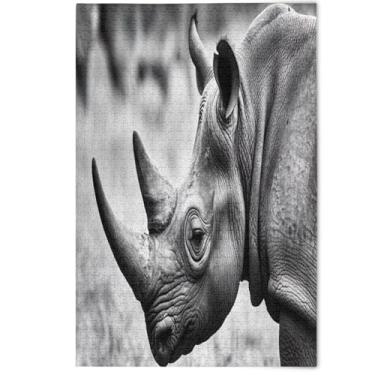 Imagem de Quebra-cabeça 1000 peças para adultos arte de flor animal fofo rinoceronte preto branco cena animal colorido jogo engraçado, 1000 peças, 75 x 50 cm