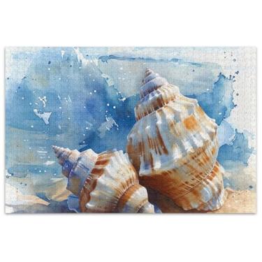 Imagem de Quebra-cabeça de conchas de praia, aquarela, 1000 peças, para adultos, família, para amantes, presentes, paisagem e pintura artística