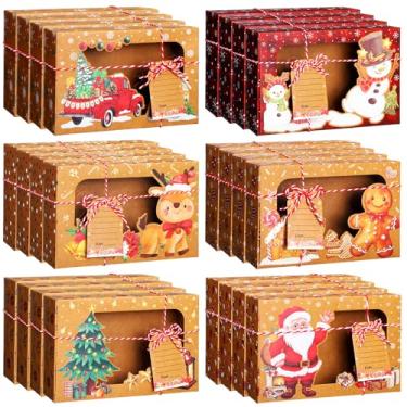 Imagem de Tioncy 24 caixas de biscoito de Natal para presentear, latas de biscoito de Natal com etiquetas, caixa de guloseimas de padaria com janela, recipientes de doces, papel kraft, presente de feriado para