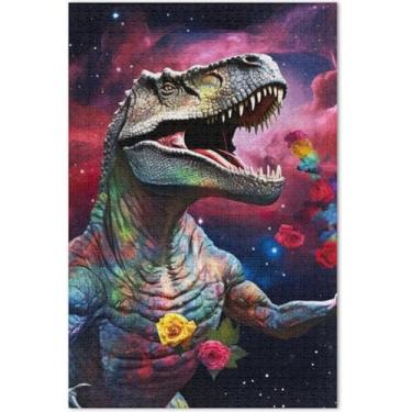 Imagem de Quebra-cabeça de dinossauro, estrelas coloridas, 500 peças para adultos, arte colorida, quebra-cabeças difíceis, presentes de elefantes brancos