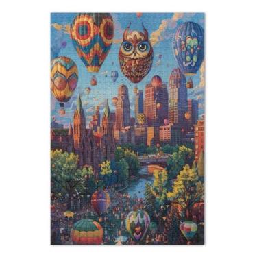 Imagem de Quebra-cabeças rígidos de paisagem urbana com balões de ar quente para adultos com letras nas costas 1000 peças