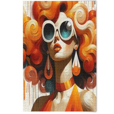 Imagem de 1000 Pieces Jigsaw Puzzles for Adults Cute Animal Art Print Cool Woman Orange Hard Puzzles for Adults Family White Elephants Gifts, 1000 Pieces, 29.5" x 19.7"