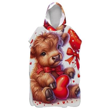 Imagem de TSENQUE Lindo poncho de surfe de vaca Highland para adultos, roupão de banho, toalhas com capuz, ponchos de praia reutilizáveis para homens