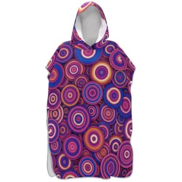 Imagem de Joisal Poncho de surfe leve para adultos trocador de roupão de banho toalhas com capuz retrô círculos redemoinhos roxos ponchos de praia para homens