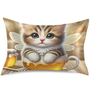 Imagem de Lindas capas de almofada de cetim gatinho gato abelha para cabelo king queen capa de travesseiro padrão linda almofada refrescante para cama, tamanho padrão, 66 cm x 50 cm