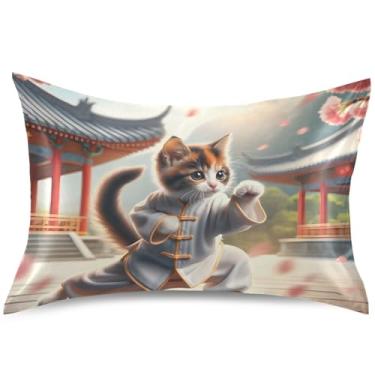 Imagem de Capas de almofada de cetim com estampa de gato engraçado para resfriamento de cabelo, capa de travesseiro padrão Queen King, tamanho Queen, 76 cm x 50 cm