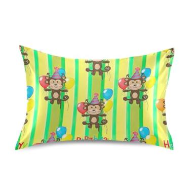 Imagem de Funny Monkeys amarelo verde desenho animado cetim cool fronhas coloridas refrescantes king queen capas de travesseiro presentes modernos roupa de cama tamanho padrão 66.0 cm x 50.8 cm