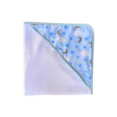 Imagem de Toalha de Banho com Capuz para Bebê, Estampa Céu com Estrelas e Lua, Forro Fralda 100% Algodão, 70x70cm, Azul e Branco (Azul)