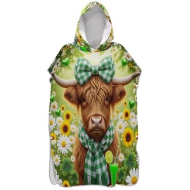Imagem de Joisal Poncho de surfe absorvente para adultos trocador de roupa de banho com capuz bonito ponchos de praia com flor de vaca das terras altas para homens