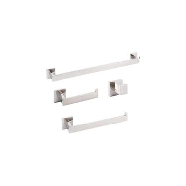 Imagem de Suporte de Banheiro Premium em Aço Inox, Toalheiro para Parede, Preto/Cinza, 16,5 x 6 cm, com Kit de Instalação e Cola