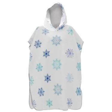 Imagem de Joisal Snowflakes Poncho de Surf Azul Branco para Trocador Adulto Roupão com Capuz Toalha de Natação Bonito Absorvente Unissex Adulto Poncho com Capuz