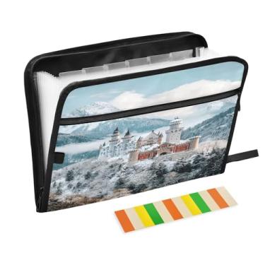 Imagem de Castelo na Floresta Nevada Pequena Pasta de Acordeão A4 Tamanho Carta Organizador de Documentos com Etiquetas Organizador de Documentos
