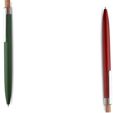 Imagem de Caneta Esferográfica Executiva em Alumínio, Azul, Acionador em Bambu, Corpo Cilíndrico, Acabamento Fosco, Refil Parker, 14cm (Verde e Vermelho)