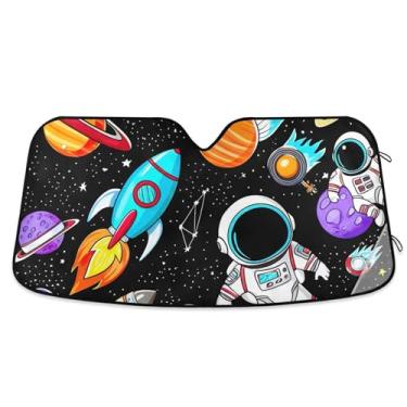 Imagem de Protetor solar personalizado astronautas planeta foguete estrela para para-brisa de carro bonito dobrável impressão universal protetor solar automotivo S, 134,6 cm x 59,7 cm