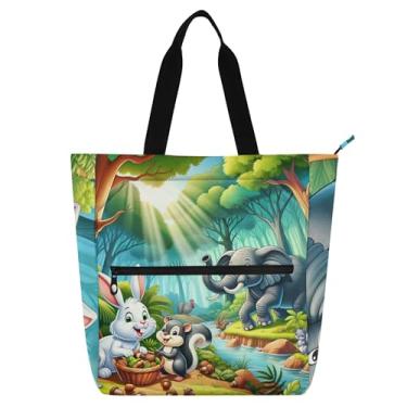 Imagem de Sacola feminina com desenhos animados de animais na floresta, lona de trabalho, faculdade, escola, bolsas, professores, livros, presentes