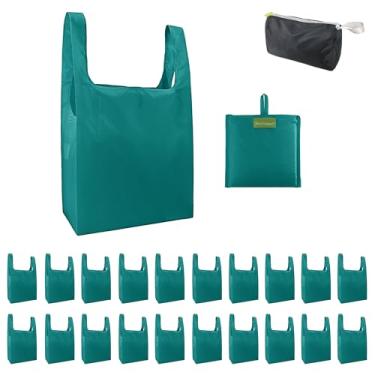 Imagem de BeeGreen Marrs Sacos de mercearia reutilizáveis por atacado Marrs Green reutilizáveis sacos de cozinha a granel dobráveis - Lavável na máquina com zíper bolsa de armazenamento 20 pacotes