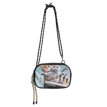 Imagem de TSENQUE Bolsas femininas engraçadas para gatinhos fofos, bolsa transversal pequena sobre o ombro, carteira feminina para celular