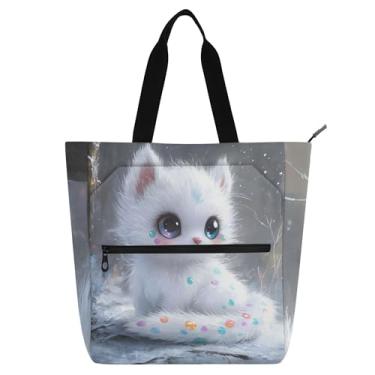 Imagem de GAIGEO Bolsas de trabalho femininas com estampa de gatinho fofo, bolsa escolar, bolsa para professores, presente para amantes de livros