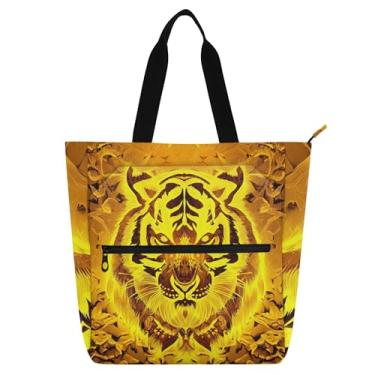 Imagem de GAIGEO Bolsa de trabalho feminina com foto amarela tigre laranja bolsa de lona escolar bolsa para livros presente médio para amantes de livros