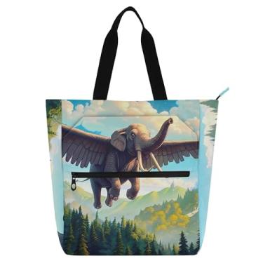 Imagem de GAIGEO Bolsa feminina de trabalho de floresta de elefante, lona, praia, escola, bolsa de tecido com compartimentos