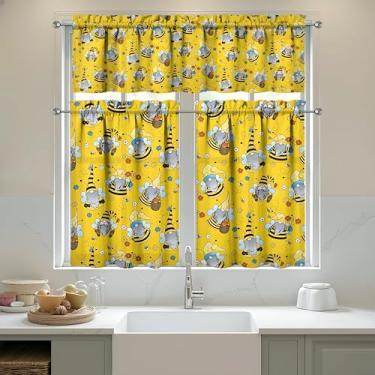 Imagem de sgqjdpmc Conjunto de 3 cortinas e sanefas de cozinha de abelha para decoração de cozinha, janelas sobre a pia, cortinas de arte de fazenda, 70 x 91 cm