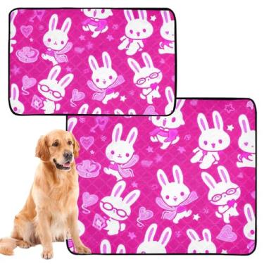 Imagem de Almofadas de xixi laváveis para cães, reutilizáveis, para animais de estimação, fofos, rosa, coelhos, corações, rosa, à prova de vazamento, para cães, tapete impermeável para cercadinho para cães