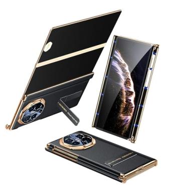 Imagem de FWYANZH Capa para Huawei Mate XT/Xts, capa traseira de telefone com suporte oculto, dobradiça, proteção magnética, à prova de choque, capa de couro legítimo luxuosa, preta, Mate XT