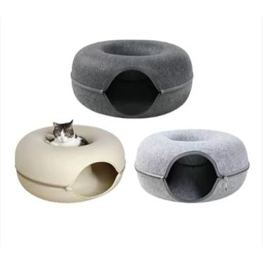 Imagem de Cama Túnel Gato Interativa Tamanho Grande Donut Pet Design Donut Ideal para Proprietários de Gatos,Casa e Espaço de Brincadeira(BEGE,Grande)