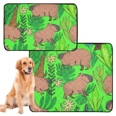Imagem de Lindas plantas de capivara, verde, laváveis, tapetes de xixi para cães, tapete impermeável para caixa de cachorro, almofada de xixi, reutilizável, absorvente, médio + grande, conjunto de 2
