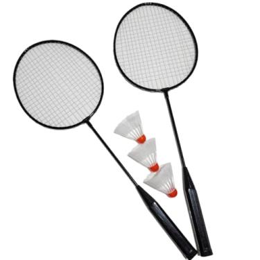Imagem de Kit Badminton Completo com 2 Raquetes e 3 Petecas Esporte e Diversão