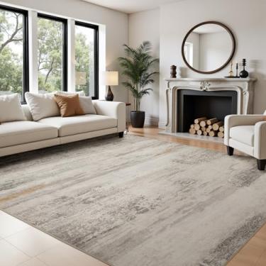 Imagem de Joydeco Tapetes modernos abstratos laváveis 12 x 18 cm para sala de estar, tapete lavável à máquina para quarto, estampa de lã sintética, antiderrapante, neutro, pilha baixa, resistente a manchas