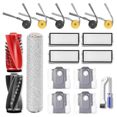 Imagem de Peças de reposição para Roborock Qrevo Curv 2 Flow Robot Aspirador Acessórios, 1 escova principal, 1 pano de esfregão de rolo, 4 filtros HEPA, 4 sacos de pó, 6 escovas laterais