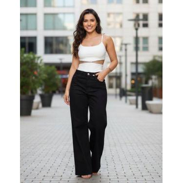 Imagem de Calça Wide Leg Sarja Feminina Cintura Alta Modeladora - Dixon Jeans, P
