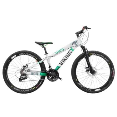 Imagem de Bicicleta Aro 26 Estilo Freeride Modelo Elite Com Quadro Viking Tuff X25 Aros Flay 18 Velocidades Suspensão Dianteira e Freios a Disco,Branco Verde