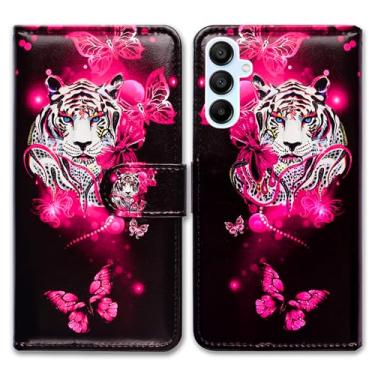 Imagem de Bcov Capa para Galaxy A25 5G, capa de telefone flip de couro borboleta de tigre branco com suporte para cartão e suporte para Samsung Galaxy A25 5G
