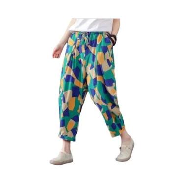 Imagem de Calças Harem Femininas De Verão Em Algodão E Linho, Soltas, Com Estamp