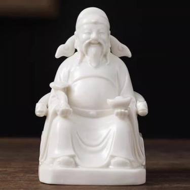 Imagem de FENNYYAR Ornamento de estátua de Buda do Deus da Riqueza de cerâmica para uso doméstico, 11,8 cm, 11,7 cm, sala de estar, escritório, decoração de Deus da Riqueza