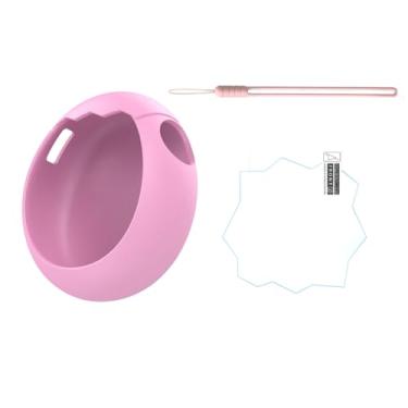 Imagem de Capa de silicone para Tamagotchi Paradise, protetor de tela com cordão, acessórios de jogos antiderrapantes resistentes a quedas (rosa + cordão + película protetora)
