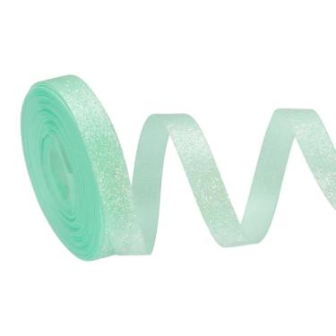 Imagem de PATIKIL Rolo de fita de glitter metálico, rolos de tecido de embrulho de presente de borda única para artesanato, buquê de casamento, festa de casamento, decoração de Natal, ciano